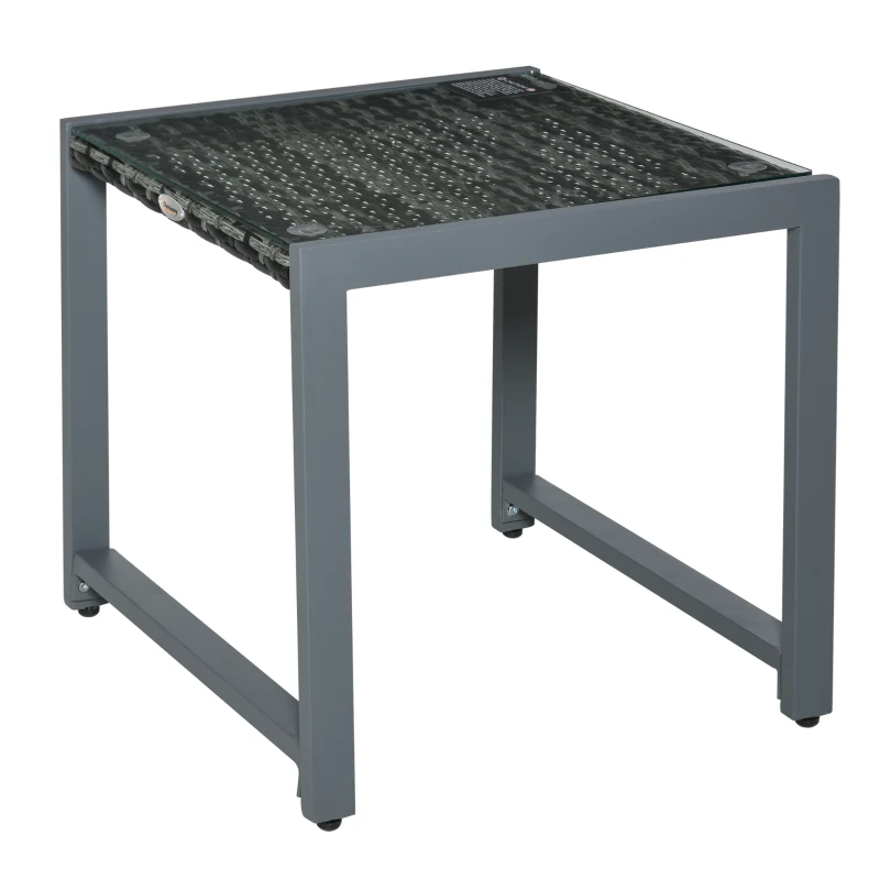 Outsunny® tuintafel tuintafel tuintafel tuinmeubelen met gehard glas polyrotan + aluminium grijs 50 x 49,5 x 50 cm | Aosom.de