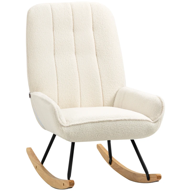 HOMCOM Schaukelstuhl mit Sherpa-Vlies 63 cm x 95cm x 97 cm Natur+ Creme