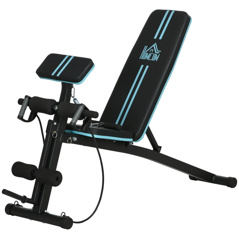 HOMCOM Banc de musculation pliable inclinable, banc réglable avec extenseur des jambes, acier, 54 x 160 x 106 cm, noir bleu