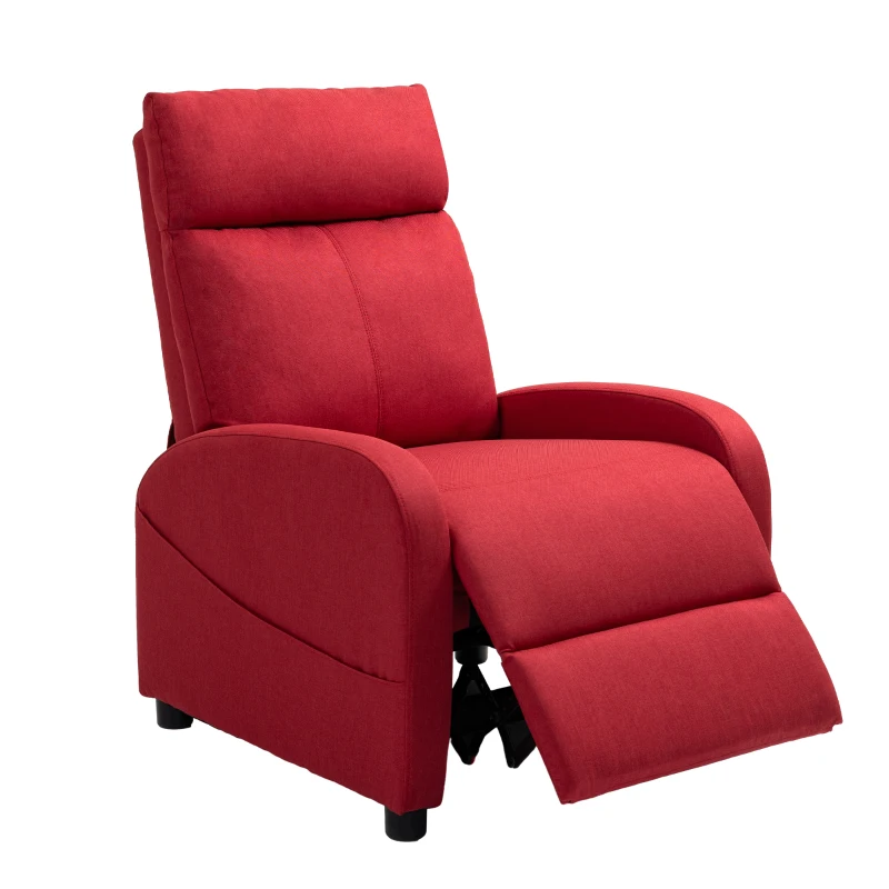 HOMCOM Poltrona Relax Reclinabile con Poggiapiedi in Tessuto Effetto Lino, 69x85x100 cm, Rosso