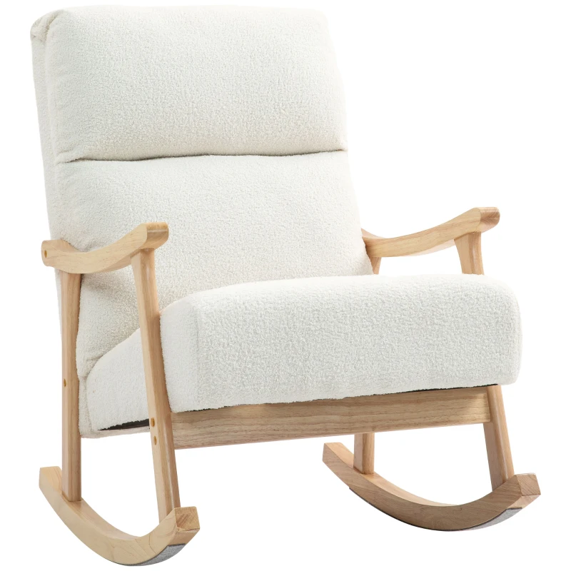 HOMCOM Silla Mecedora de Borreguito con Patas y Reposabrazos de Madera de Haya Mecedora para Lactancia Carga 120 kg Crema(m-10)