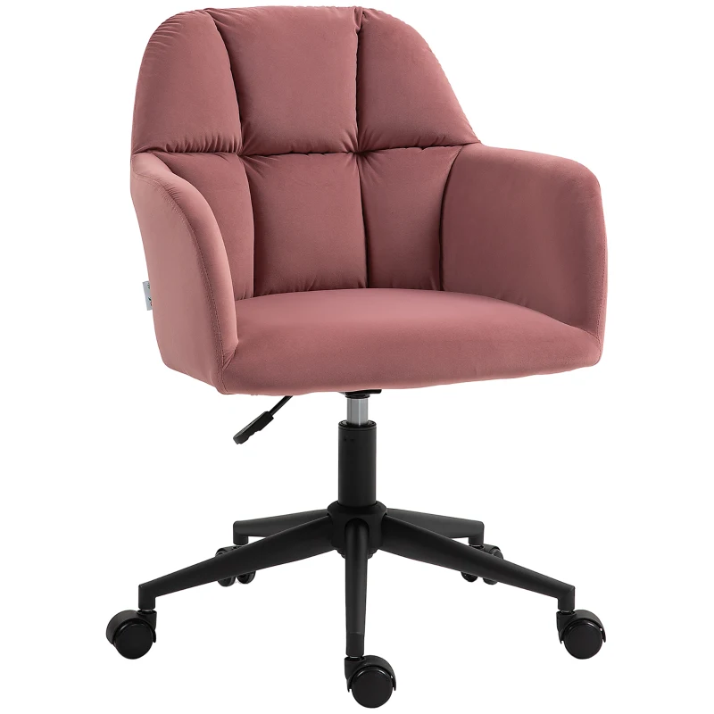 Vinsetto Bürostuhl, ergonomisch, höhenverstellbar, drehbar, Samtoptik, bis 120 kg, Rosa