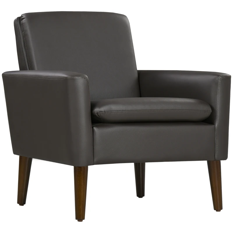 HOMCOM Poltrona per Salotto Imbottita, Poltrona Moderna in Finta Pelle e Legno, 75x78x81 cm, Marrone