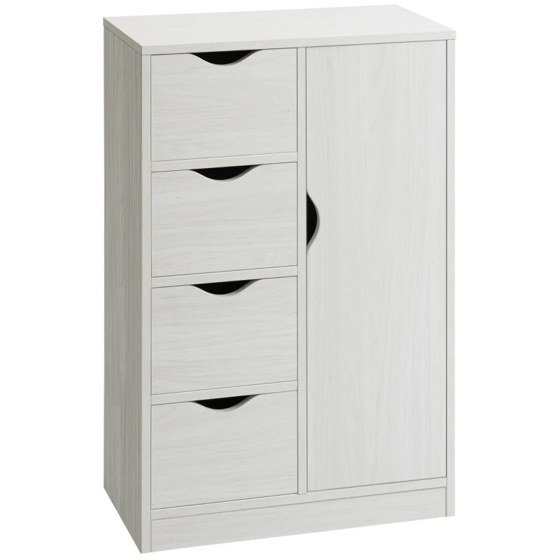 HOMCOM Mobile Bagno con 4 Cassetti, Armadietto a 2 Livelli e Maniglie Ritagliate, in Legno, 54x29x83 cm, Bianco