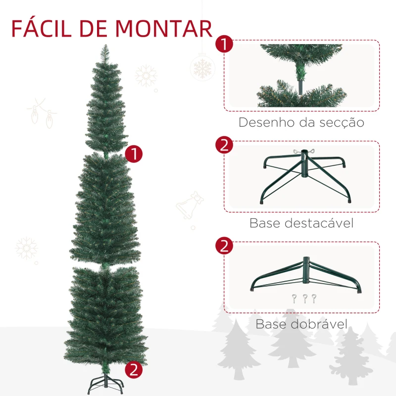 HOMCOM Árvore de Natal Artificial Altura 210cm com 510 Ramos de Folhas de PVC Ignífugos Base Dobrável e Suporte Metálico Verde