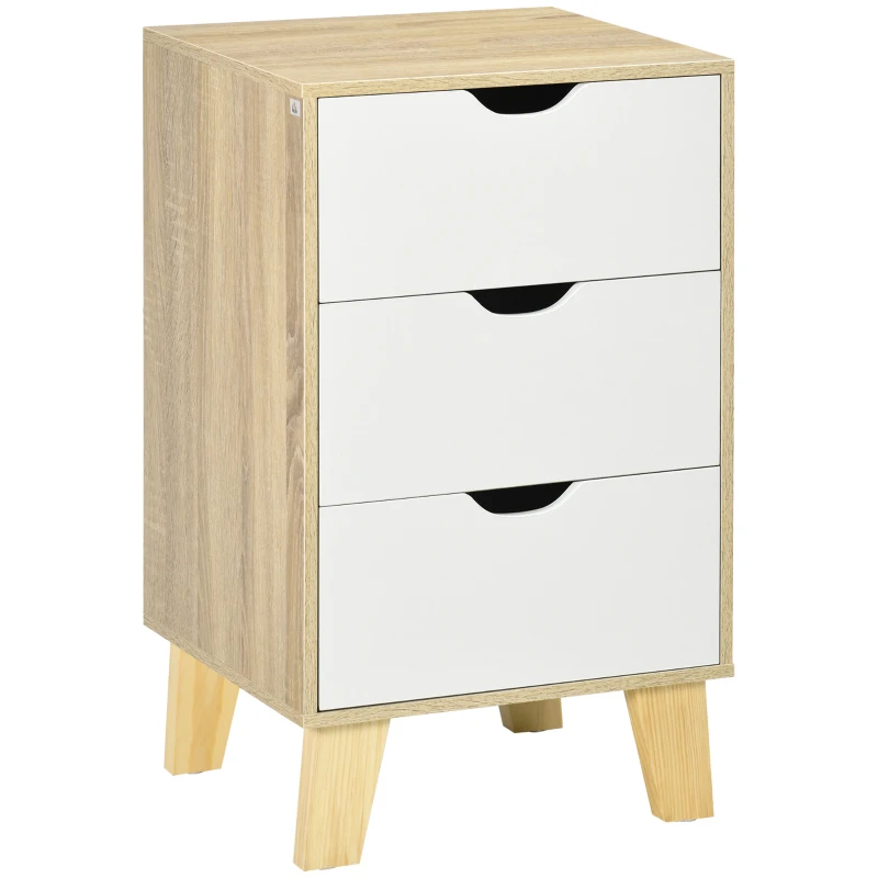 HOMCOM Mesa de Cabeceira com 3 Gavetas para Dormitório Sala de Estar Estilo Moderno Anti-Tombo 40x35x68,5cm Madeira e Branco