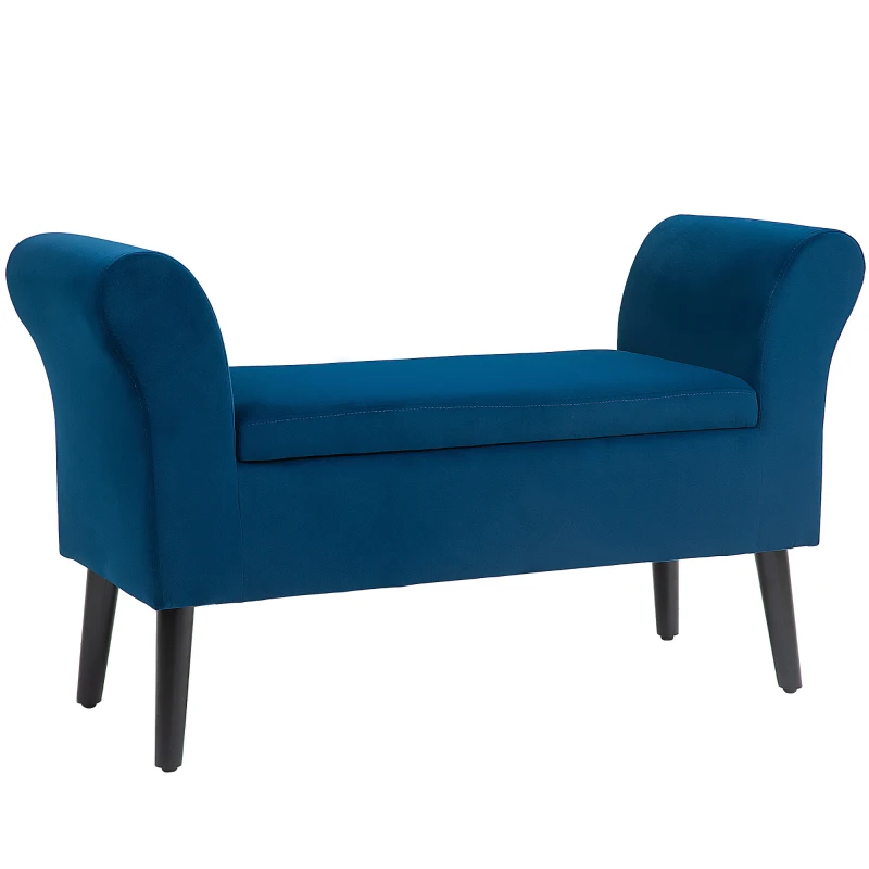 HOMCOM Polsterbank mit Stauraum, Truhenbank mit Armlehnen, 46 cm Sitzhöhe, samtartiges Polyester, 111,5 x 41 x 65 cm, Blau
