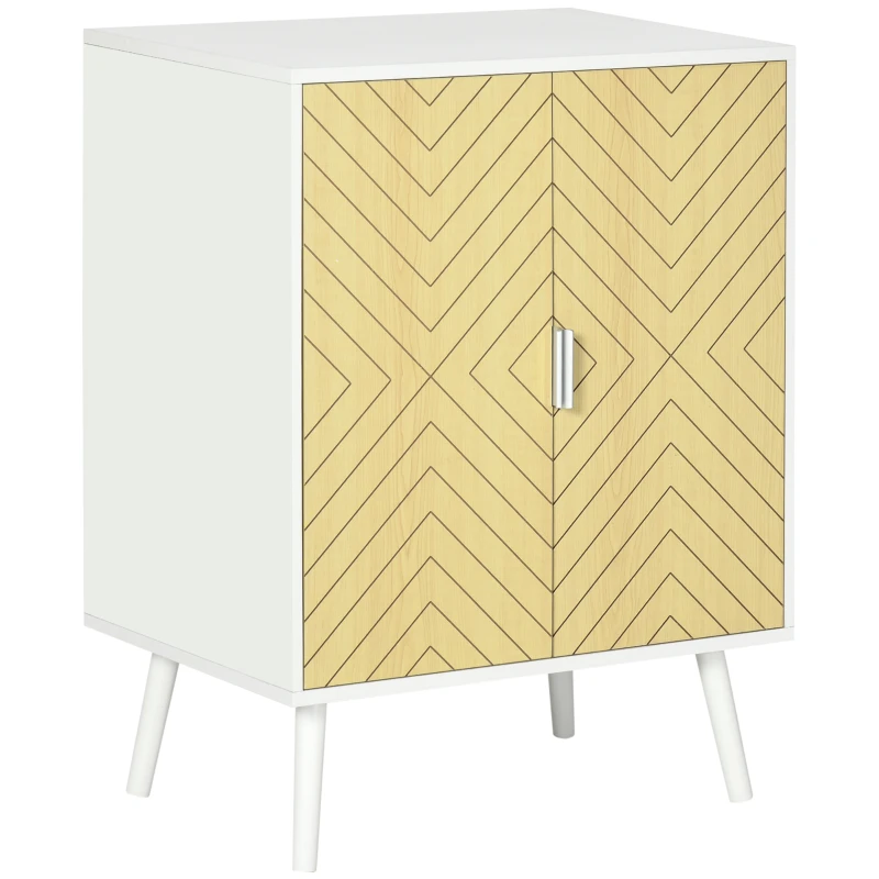 HOMCOM Buffet Meuble de Rangement sur pieds scandinave Placard 2 Portes avec étagère dim. 60L x 40l x 80H cm Blanc Portes Motif Graphique en Bois Clair