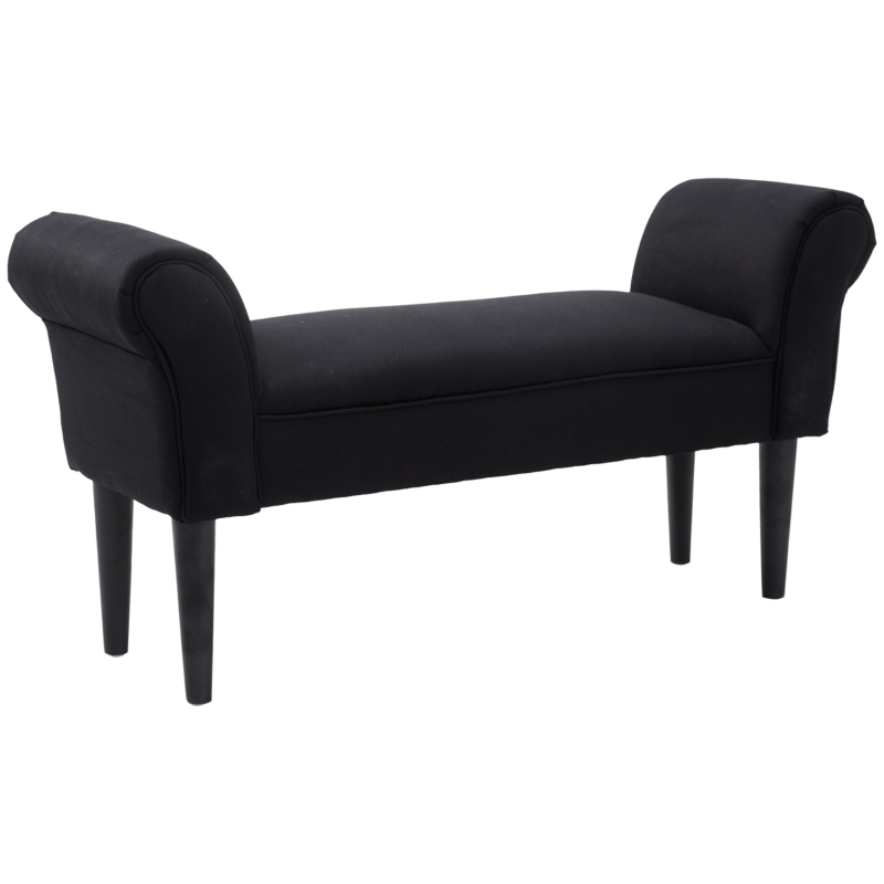 HOMCOM End of Bed Bench, Small-sized Bench Seat, Upholstered Ottoman Window Seat with Arm and Wooden Leg, Black