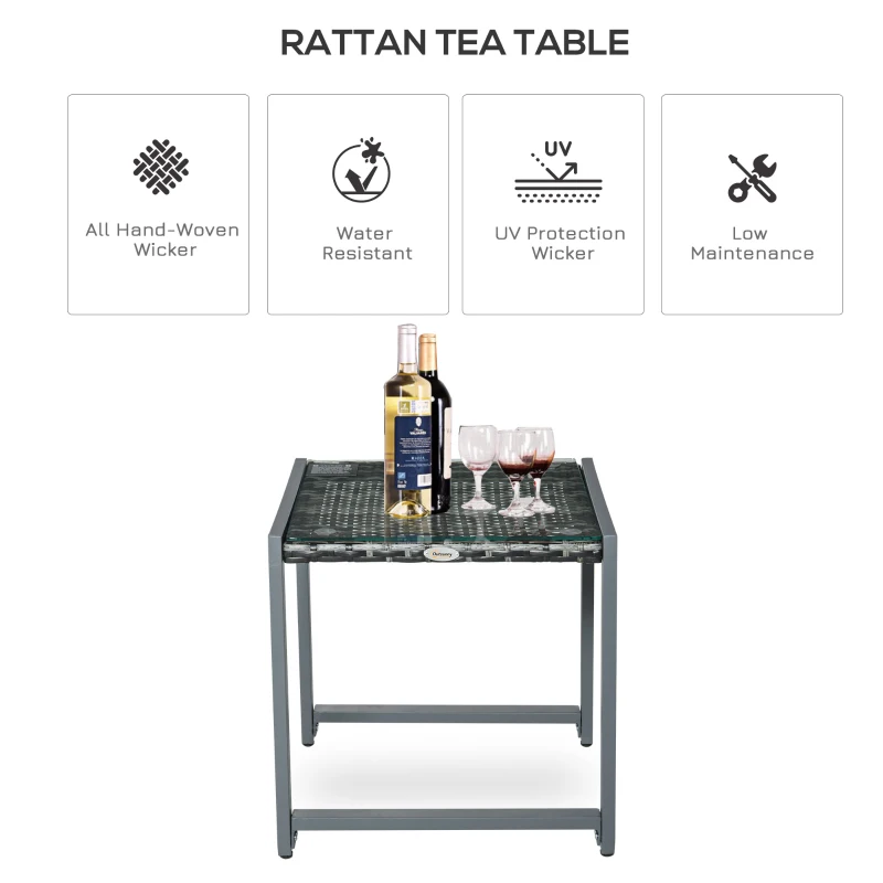 Outsunny® tuintafel tuintafel tuintafel tuinmeubelen met gehard glas polyrotan + aluminium grijs 50 x 49,5 x 50 cm | Aosom.de