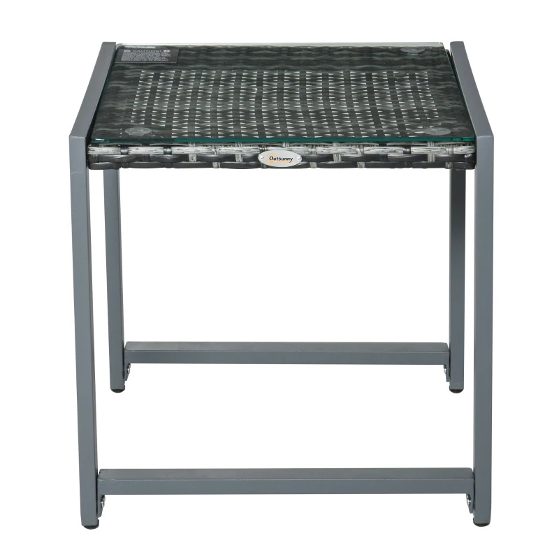 Outsunny® tuintafel tuintafel tuintafel tuinmeubelen met gehard glas polyrotan + aluminium grijs 50 x 49,5 x 50 cm | Aosom.de