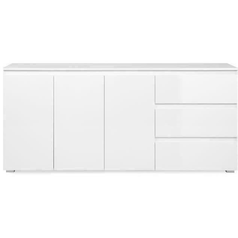 Buffet Capetown - Décor blanc brillant - Panneaux de particules - 3 portes - 3 étageres - 3 tiroirs - 179 x 80,5 x 40 cm