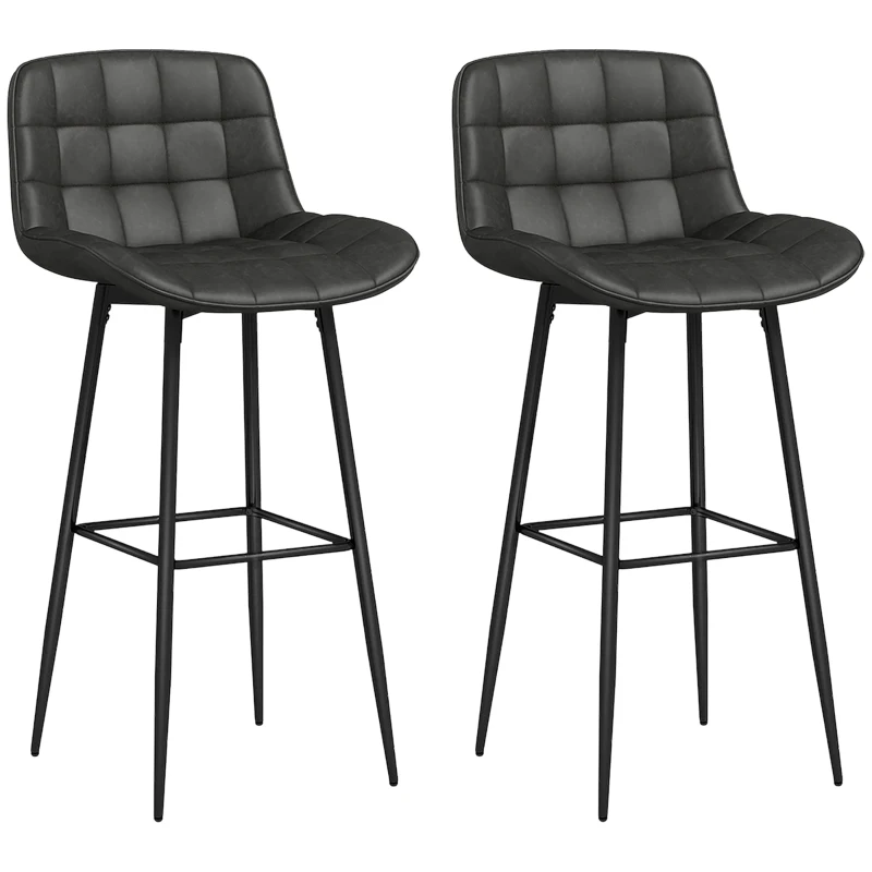 HOMCOM Barhocker im 2er-Set, schöne Steppung, Kunstlederbezug, 98 cm, bis 120 kg, Anthrazit