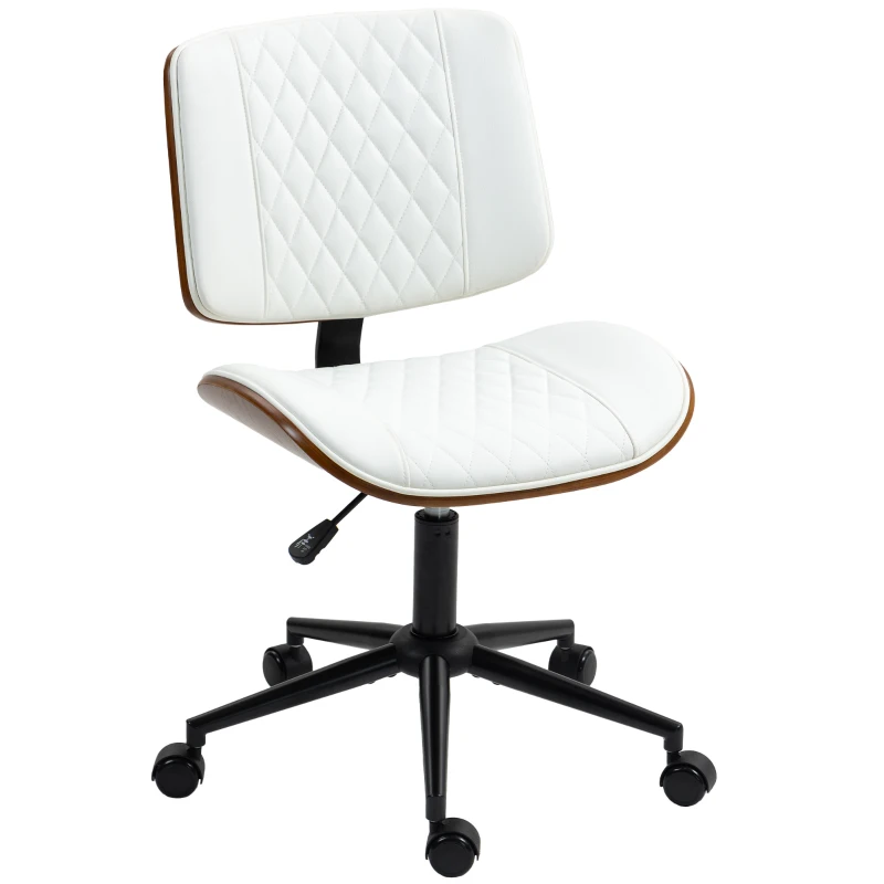 HOMCOM Bürostuhl Höhenverstellbarer Schreibtischstuhl mit Rolle, Diamantsteppung 52 x 53 x 80-90 cm Weiß