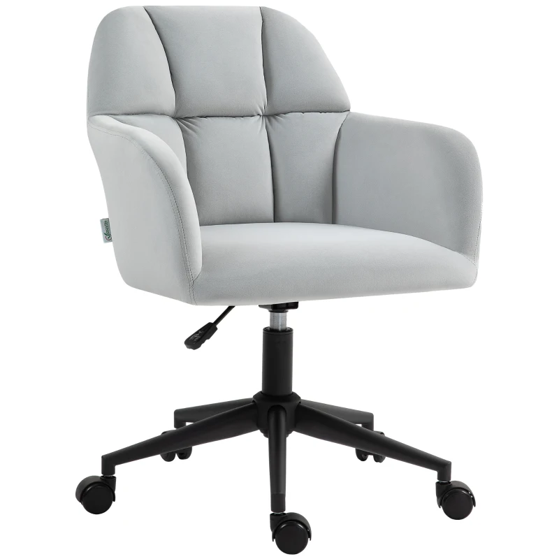 Vinsetto Bürostuhl, ergonomisch, höhenverstellbar, drehbar, Samtoptik, bis 120 kg, Hellgrau