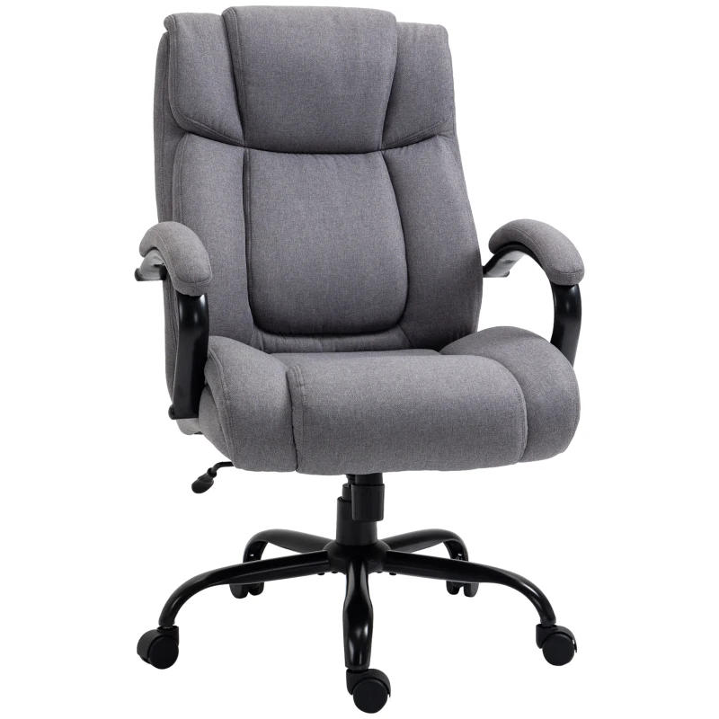 Vinsetto Bürostuhl, Ergonomischer Chefsessel, Gepolsterter Schreibtischstuhl mit Armlehne, Höhenverstellbarer Drehstuhl mit Wippfunktion, Leinenoptik, bis 220 kg belastbar, Hellgrau