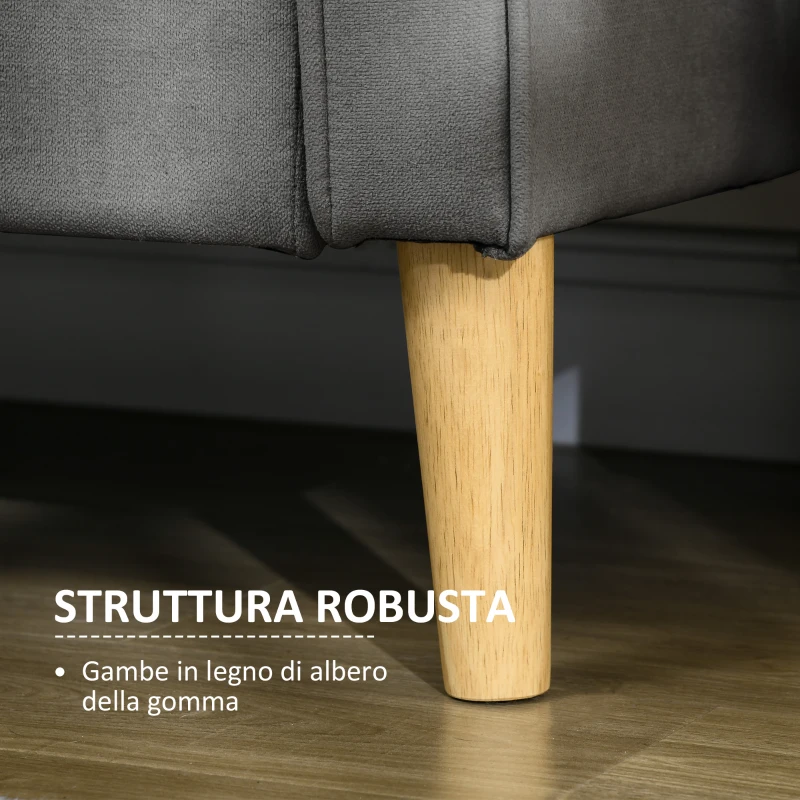 HOMCOM Divano 3 Posti Moderno in Tessuto Grigio con Vano Contenitore e Design Scandinavo, Grigio, 166.5x62x82cm