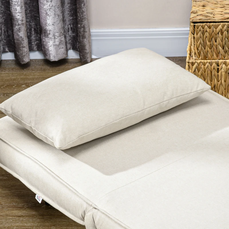 HOMCOM Sofá Cama Individual Poltrona Cama Dobrável Estofada em Linho Sintético com Encosto Ajustável em 6 Posições 72x78x79 cm Creme