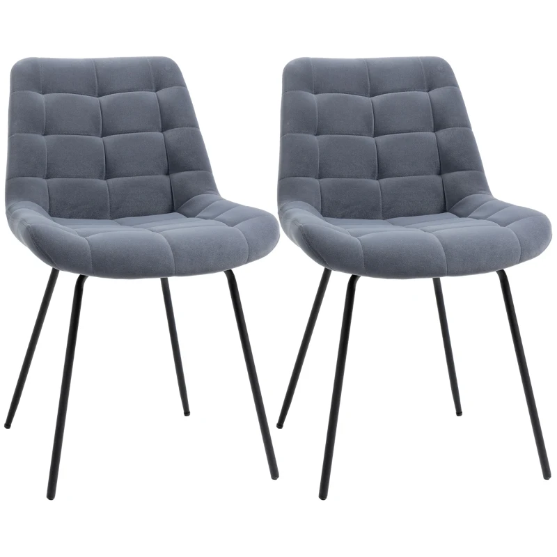 HOMCOM 2er-Set Esszimmerstühle im Retro-Design, Samtoptik, 50 cm x 61 cm x 79 cm, Dunkelgrau
