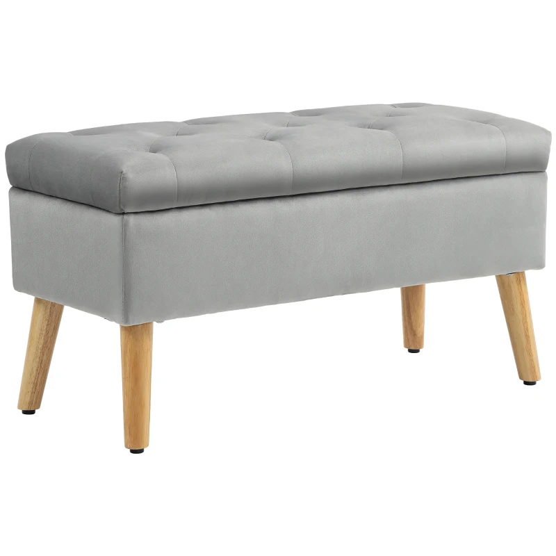 HOMCOM Polsterbank mit Stauraum, Stoffbezug in Samtoptik, Holzbeine, für Wohnzimmer, Schlafzimmer, Flur, 80 x 35 x 40 cm, Grau