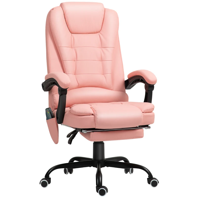 Vinsetto Massage-Bürostuhl, 7 Vibrationspunkte, verstellbare Fußstütze & Lehne, bis 120 kg, Lederoptik, Rosa