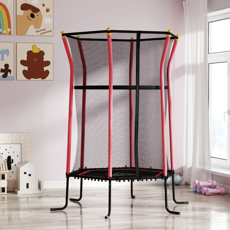 HOMCOM Kindertrampoline, Ø163,5 cm, met Veiligheidsnet, Gevoerd, Staal, Belastbaar tot 50 kg, Zwart & Rood