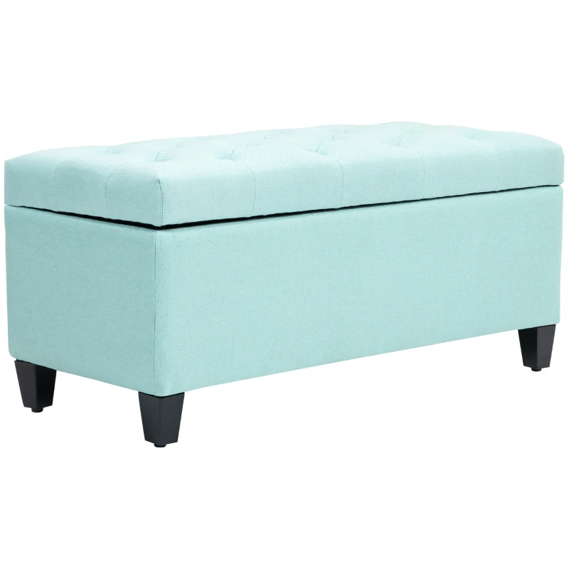 HOMCOM Sitzbank, Polsterbank mit Stauraum, leinenartiges Polyester, Kautschukholz, 100 x 40 x 44 cm, Grün