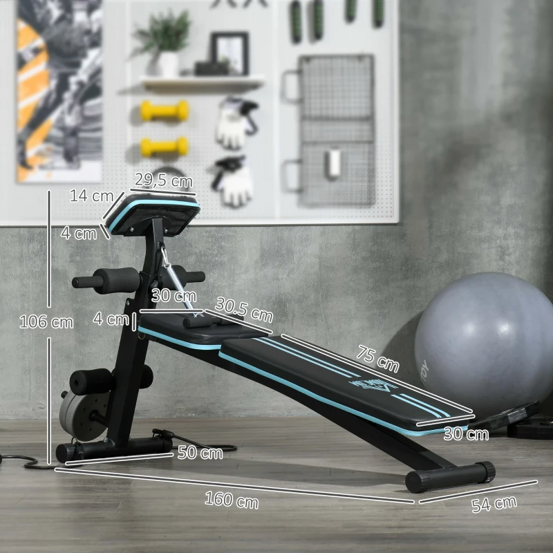 HOMCOM Klappbare verstellbare Trainingsbank mit Beinextensor, Stahl, 54 x 160 x 106 cm, Schwarz Blau