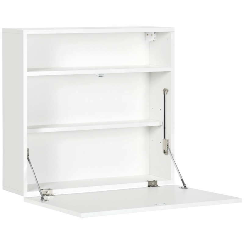 HOMCOM Bureau suspendu bureau mural avec tablette rabattable et 3 compartiments - 64 x 20 x 60 cm - blanc