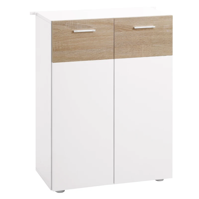 kleankin Meuble de rangement Armoire Commode pour Salle de Bain, Salon, Chambre Double Porte avec 2 étagères réglables en Bois Blanc etchêne Clair