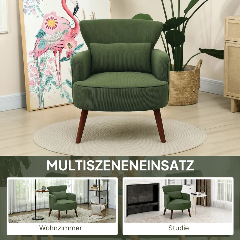 HOMCOM Fauteuil d'Accent Moderne, Fauteuil Rembourré avec Coussin Lombaire, Vert(m-4)