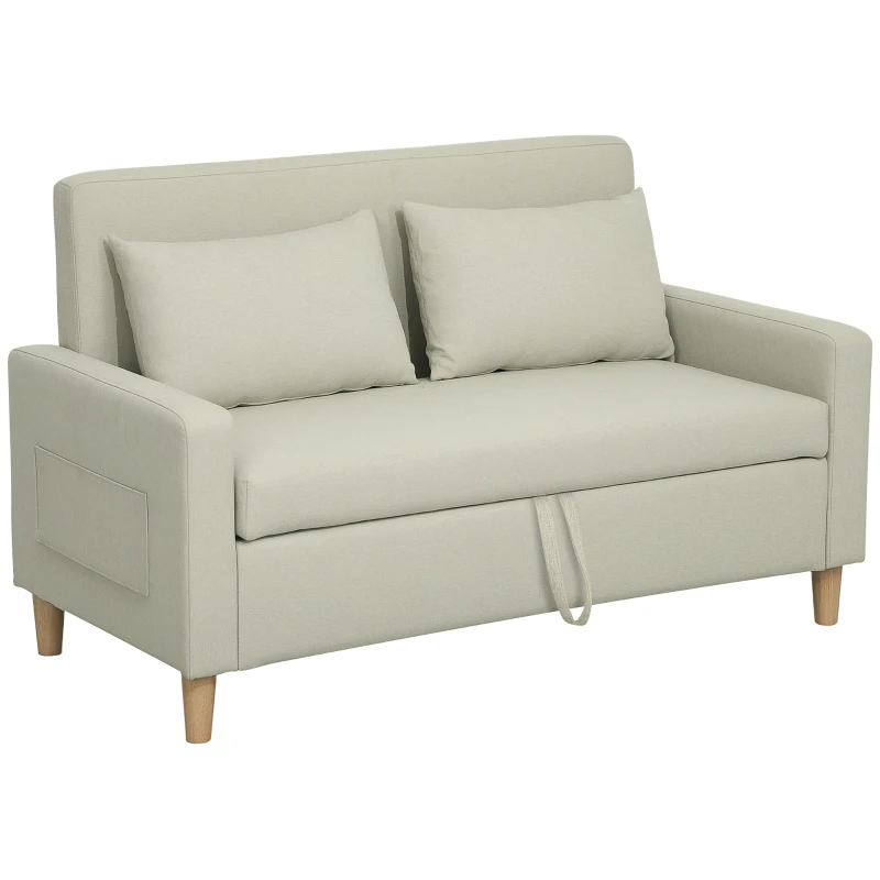 HOMCOM Sofá 2 Lugares Estofado em Linho Sintético Sofá Sala de Estar com 2 Almofadas Espaço de Armazenamento 135x72x84 cm Bege