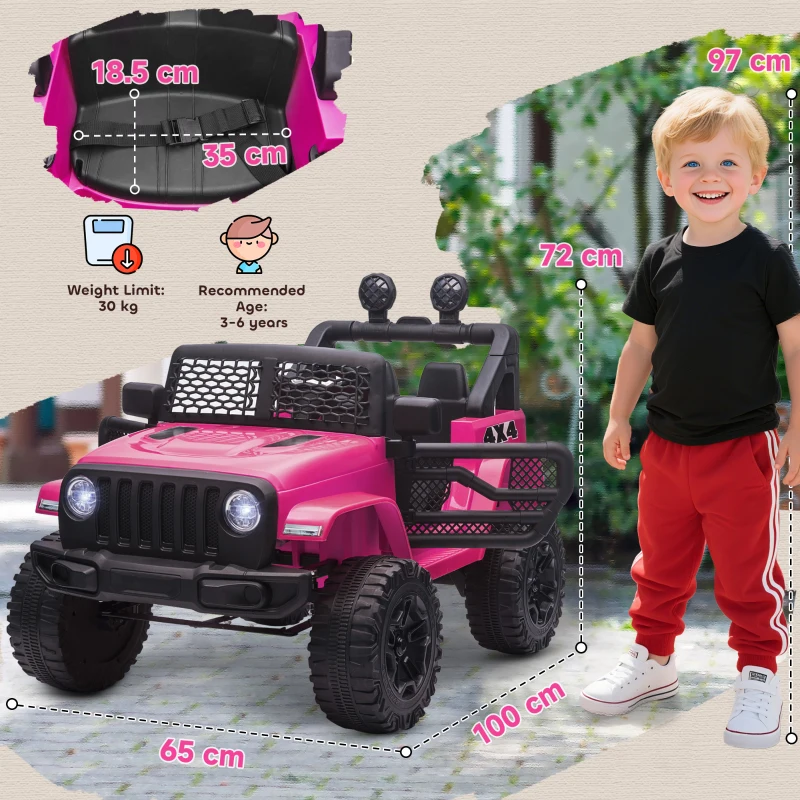 HOMCOM Buggy elettrico per bambini da 12 V, 5 Km/h Max. con radiocomando, Effetti luminosi e sonori 100x65x72 cm, Rosa