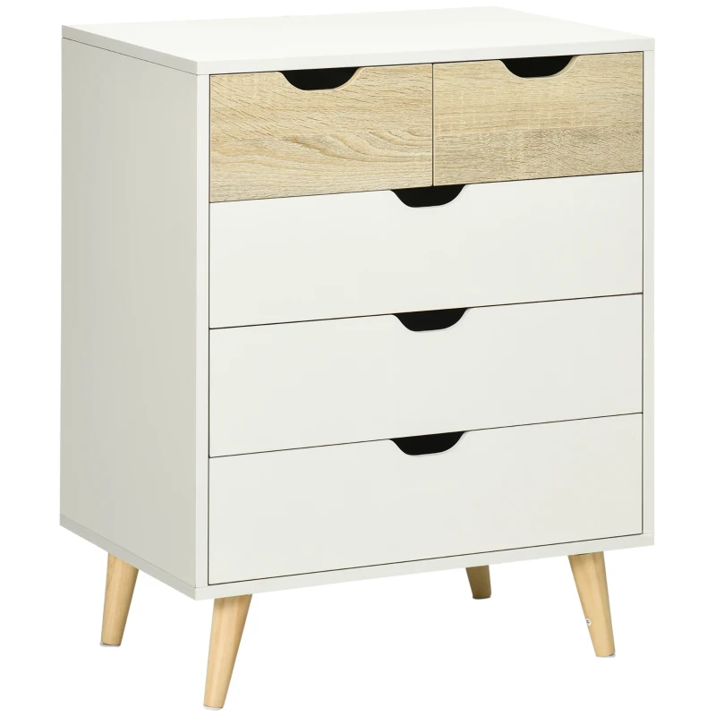 HOMCOM Commode 5 tiroirs meuble de rangement 4 pieds biseautés - 60 x 40 x 77,5 cm