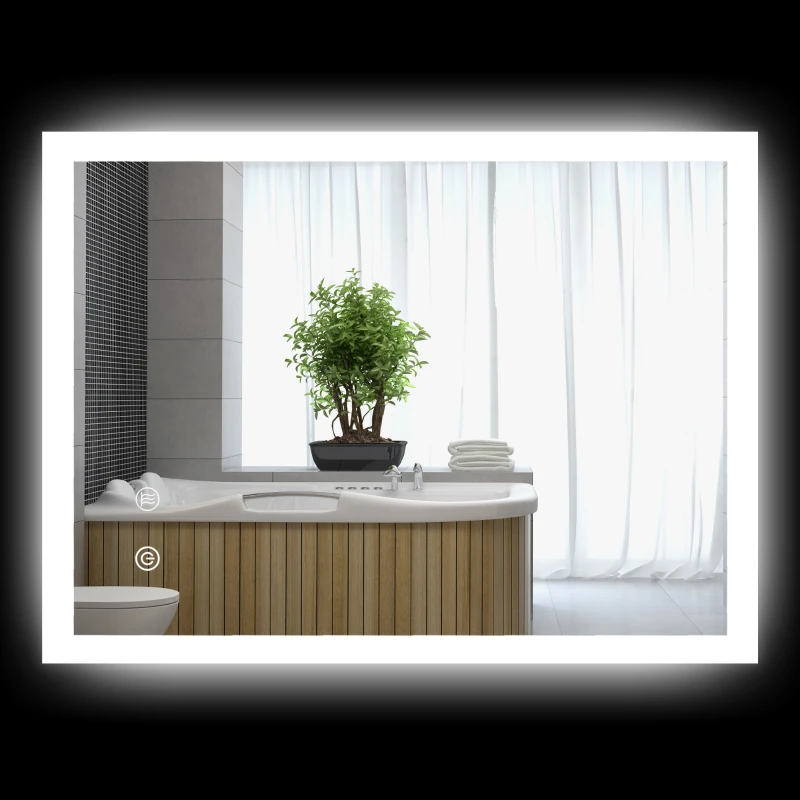 kleankin Miroir mural lumineux LED de salle de bain 80 x 60 cm 3 couleurs luminosité réglable interrupteur tactile transparent