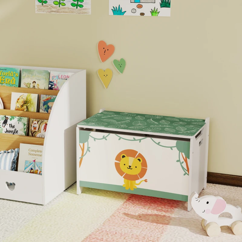 AIYAPLAY Baú Brinquedos Infantil 53 L Caixa de Arrumação Brinquedos com Tampa Rebatível e Pistão a Gás 60x37x39 cm Verde