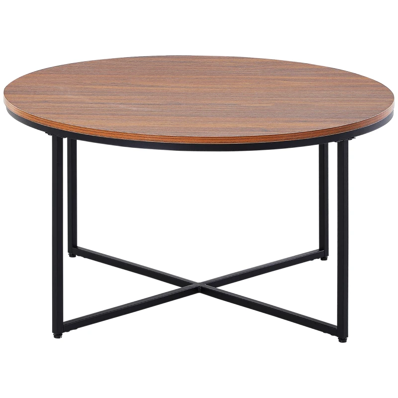 HOMCOM Couchtisch rund in Holzoptik, Kaffeetisch, Metallbeine, Spanplatte, Braun, Ø80 x H45 cm