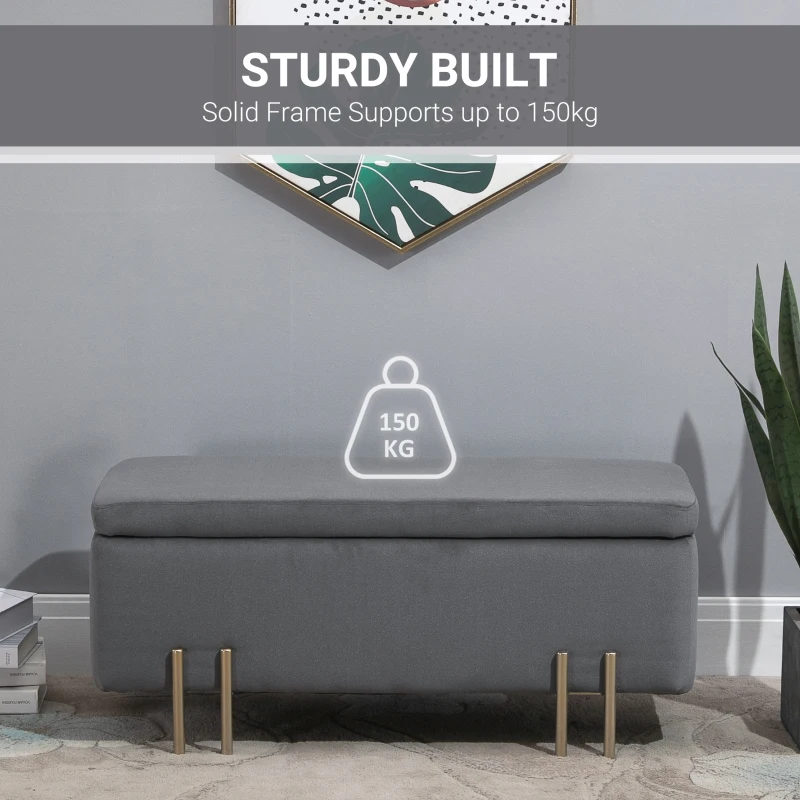 HOMCOM Storage Ottoman, Rectangle Footstool, Light Luxury Storage Bench with Cushion and Soft Surface, Dark Grey