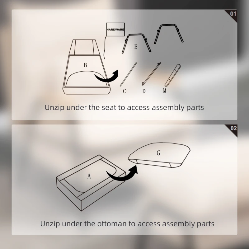 HOMCOM oorfauteuil met kruk, fauteuil met verstelbare rugleuning, roze