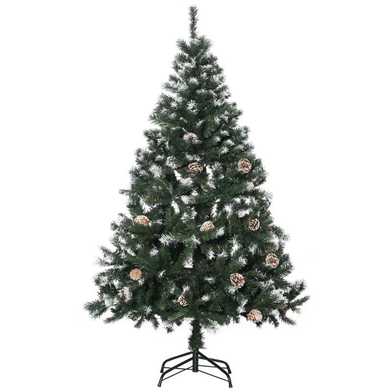 HOMCOM Kunstmatige Kerstboom, 676 Takken, 41 Kegels, besneeuwde toppen, brandwerend, 180 cm