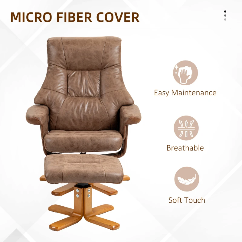 HOMCOM Fabric Recliner Armchair with footstool Faux Leather Swivel Reclining Sofa Brown