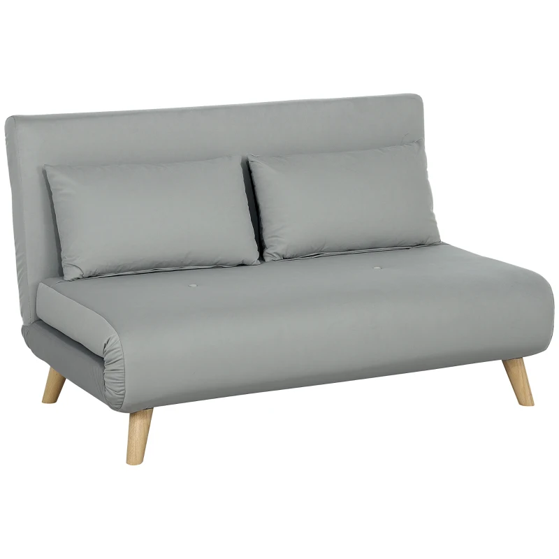 HOMCOM Schlafsofa Relaxsofa Sofa Couch, inkl. 2 Kissen, Samtoptik, 130 x 78 x 79 cm, Hellgrau(m-1)
