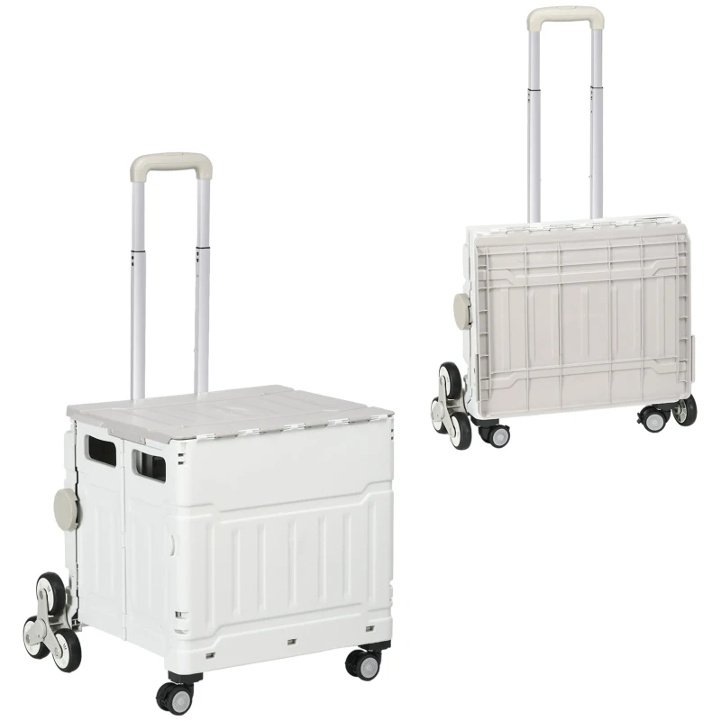 HOMCOM Einkaufstrolley Treppensteiger Mobile Transportbox, klappbar, Teleskopgriff, bis max. 65 Kilo belastbar, Weiß