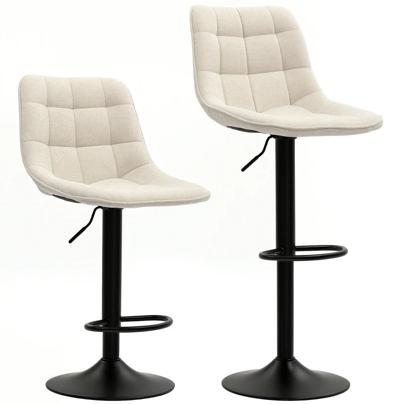 HOMCOM Moderner Barhocker, 2er-Set drehbare Barstühle mit Rückenlehne, höhenverstellbar, mit Fußstütze, gepolstert, Beige