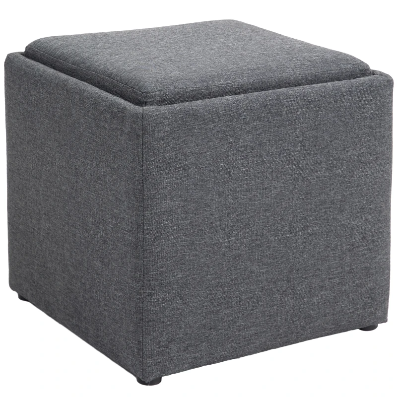 HOMCOM Sitzhocker mit Stauraum, Fußhocker, Polsterhocker, abnehmbarer Deckel, Bezug in Leinenoptik, 42 x 42 x 41 cm, Dunkelgrau