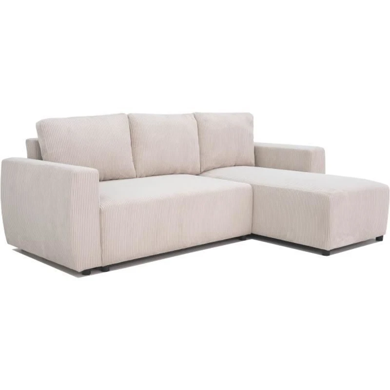 Canapé d'angle convertible réversible 3-4 places PHARELL - Velours côtelé beige - Coffre de rangement - L 230x P 155 x H 95 cm