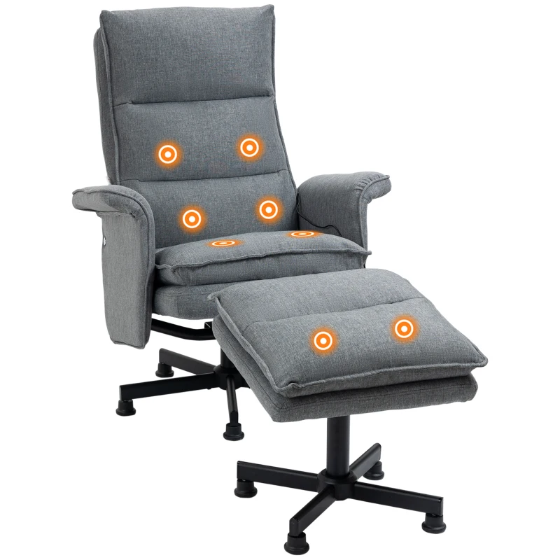 HOMCOM Fauteuil massant électrique relaxant avec repose-pieds et télécommande tissu imitation lin 78 x 93 x 99 cm gris