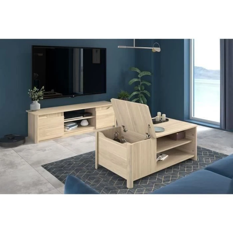 Ensemble Table basse avec coffre et Meuble Tv - BETTY - Panneau de particules - Décor Chene - PARISOT
