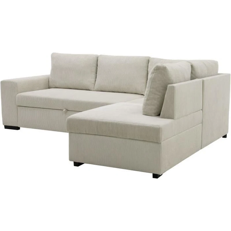 Canapé d'angle convertible réversible NIRVANA 4 a 5 places - Tissu velours côtelé perle - Coffre de rangement - L247 x P 183 x H 87
