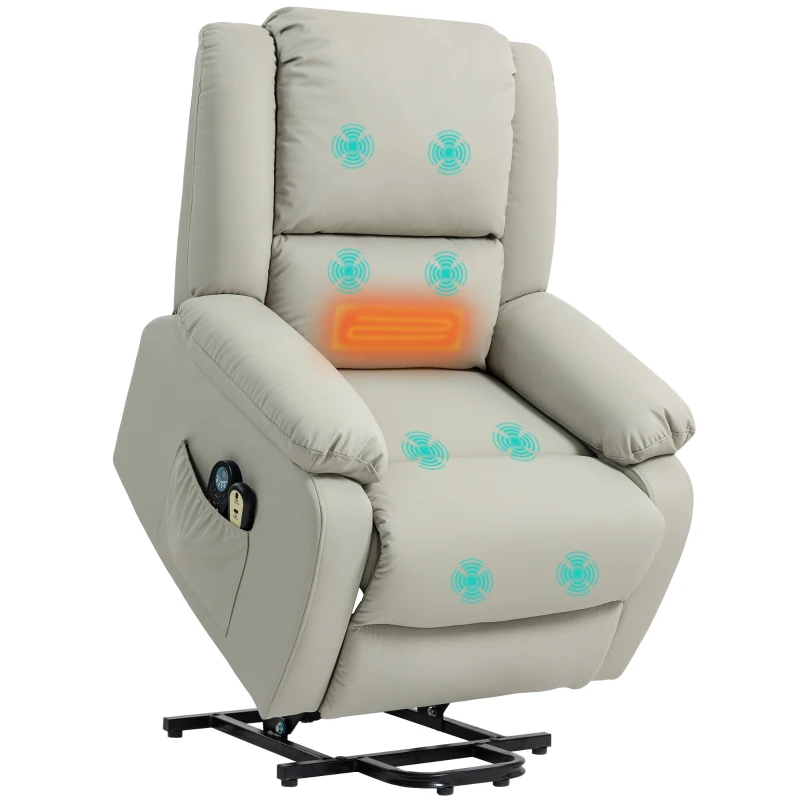 HOMCOM Sillón Levanta Personas Eléctrico con 8 Punto de Masaje Función Calentamiento 2 Controles Remotos y Bolsillo Gris Claro